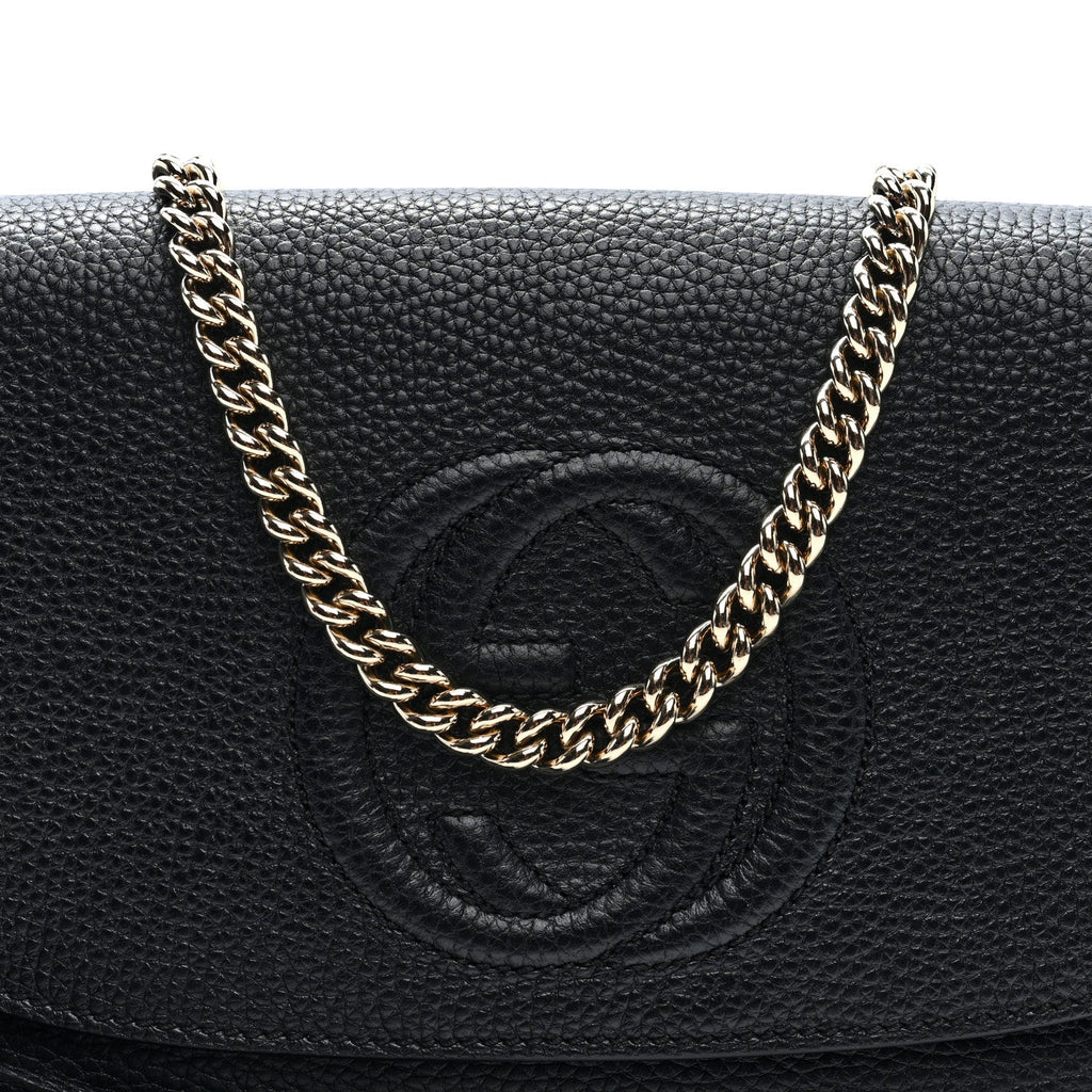 Pebbled Calfskin Medium Soho Flap Crossbody Black