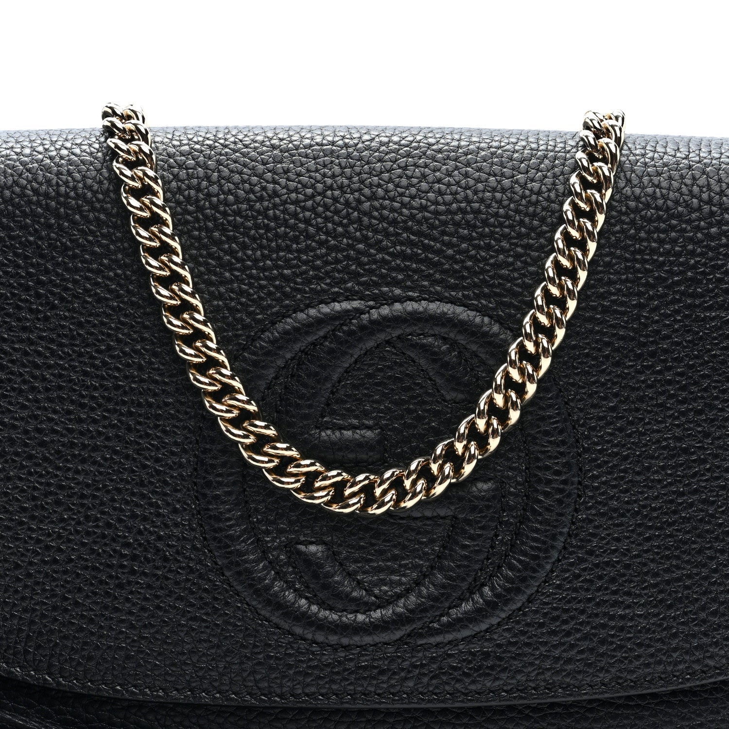 Pebbled Calfskin Medium Soho Flap Crossbody Black