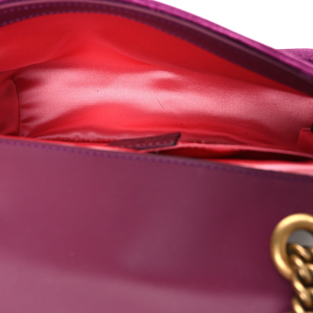 Velvet Matelasse Mini GG Marmont Shoulder Bag Fuchsia Violet Cyclamen