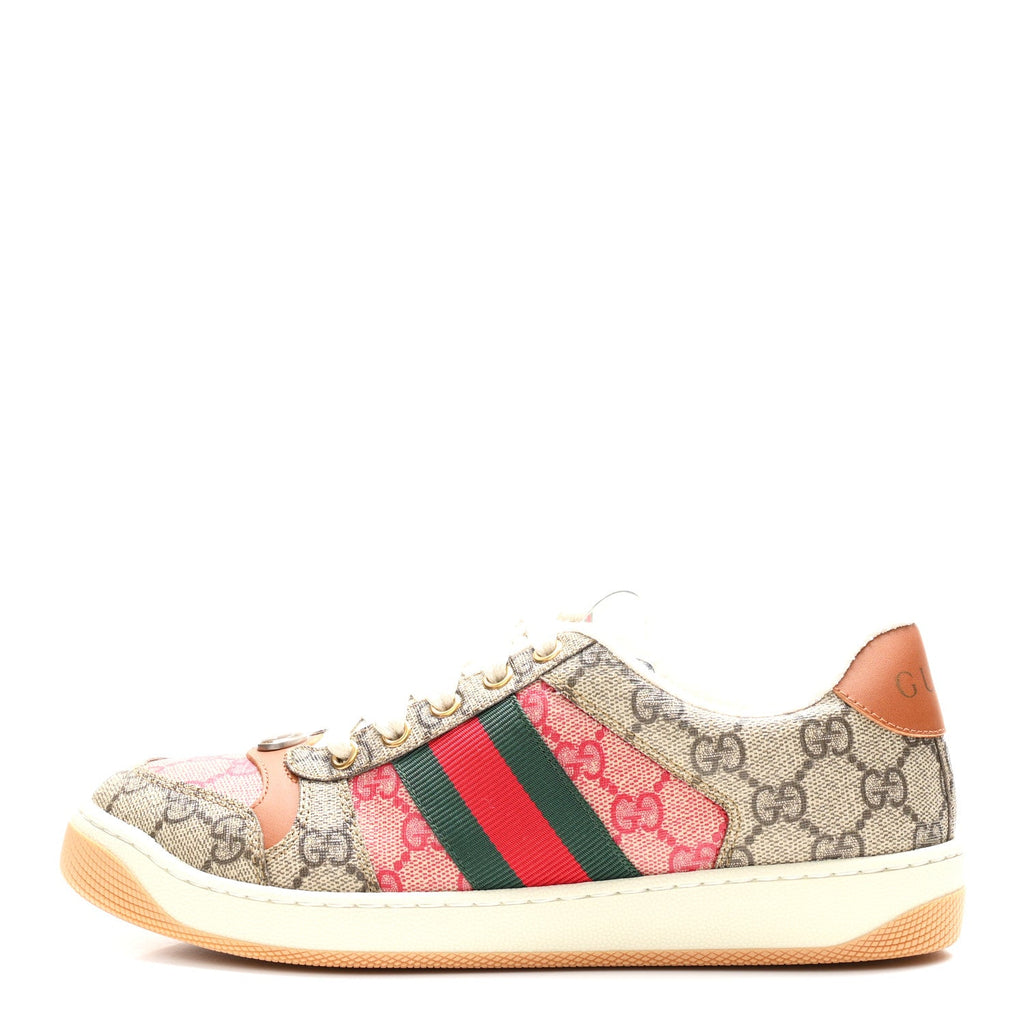 GG Supreme Monogram Harness Calfskin Web Womens Screener Sneakers 37 Beige Ebony Rosso Harness Brown