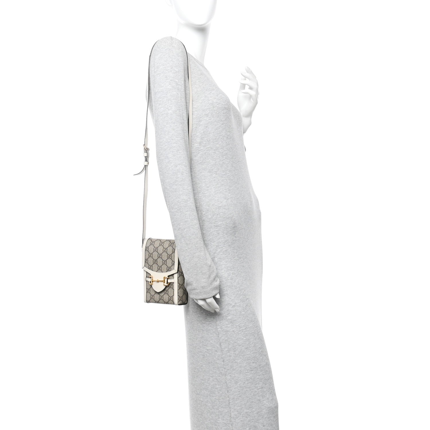 GG Supreme Monogram Azalea Calfskin Mini Horsebit 1955 Crossbody Bag Beige Ebony Mystic White
