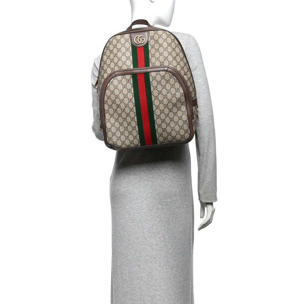 GG Supreme Monogram Medium Ophidia Day Backpack Brown