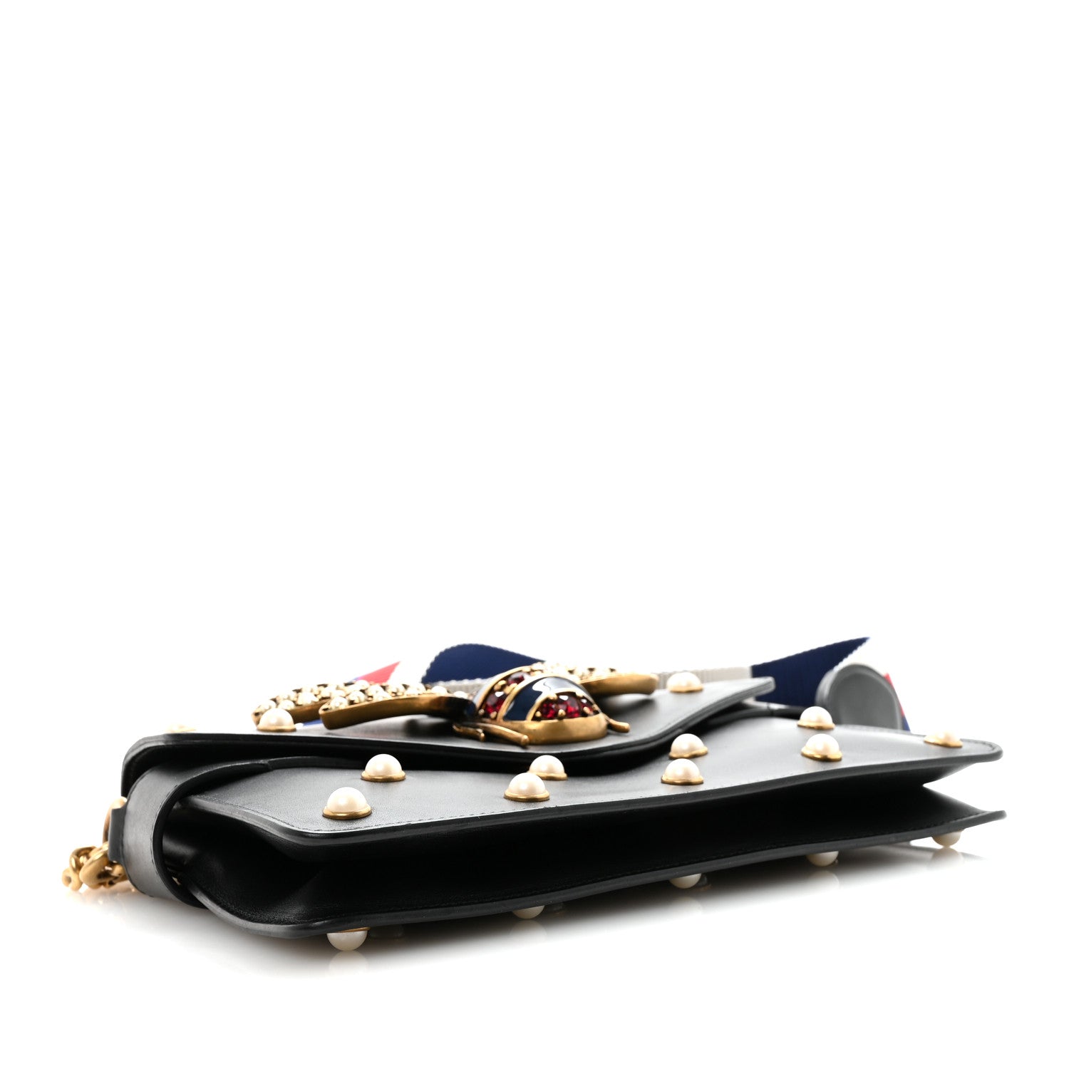 Nappa Pearl Studded Mini Queen Margaret Broadway Shoulder Bag Black