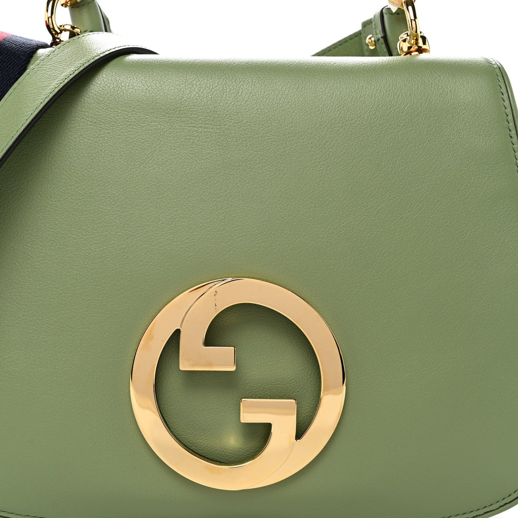 Roxy Calfskin Web Medium Blondie Top Handle Shoulder Flap Bag Salamander Green