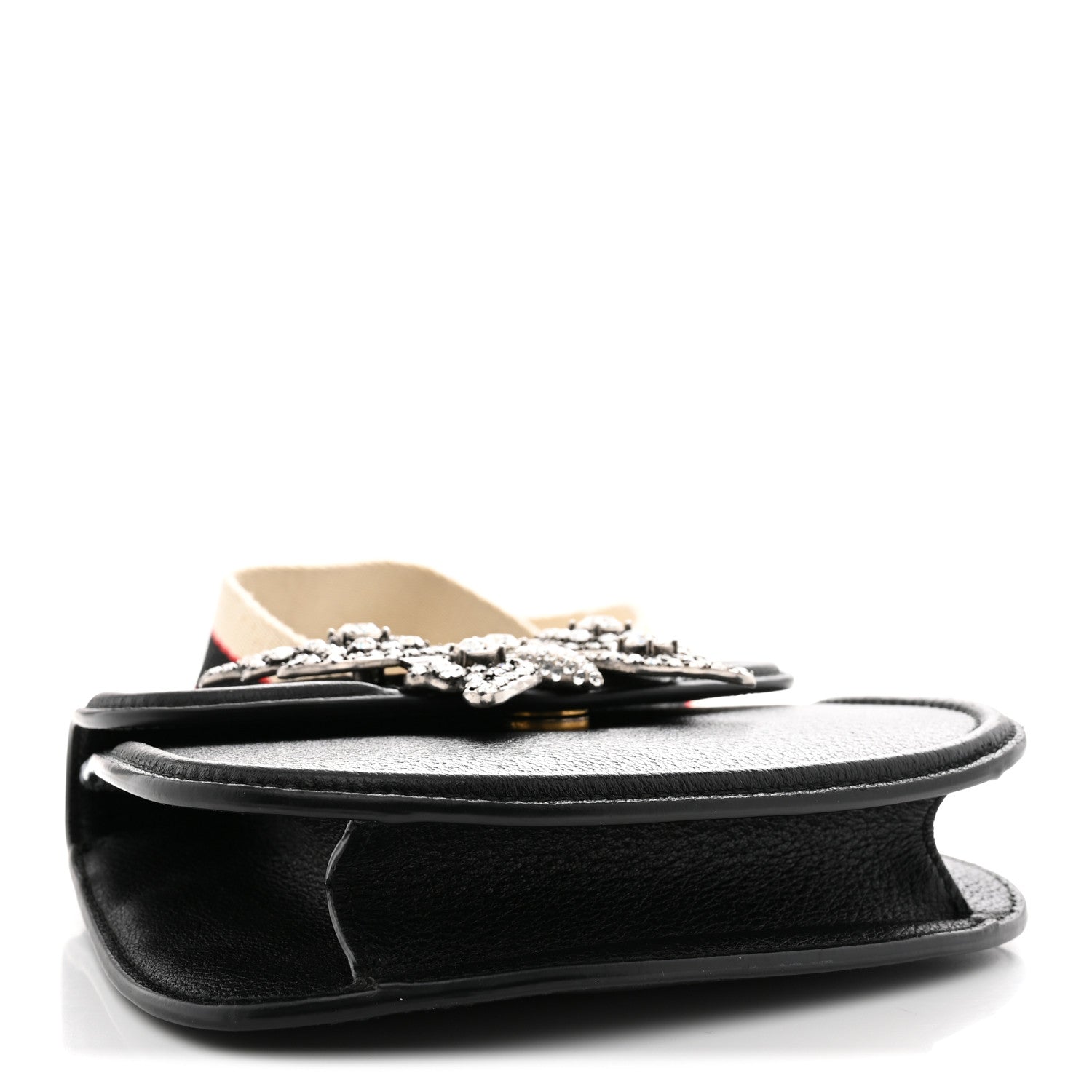 Calfskin Web Crystal Butterfly Stripe Small Totem Shoulder Bag Black