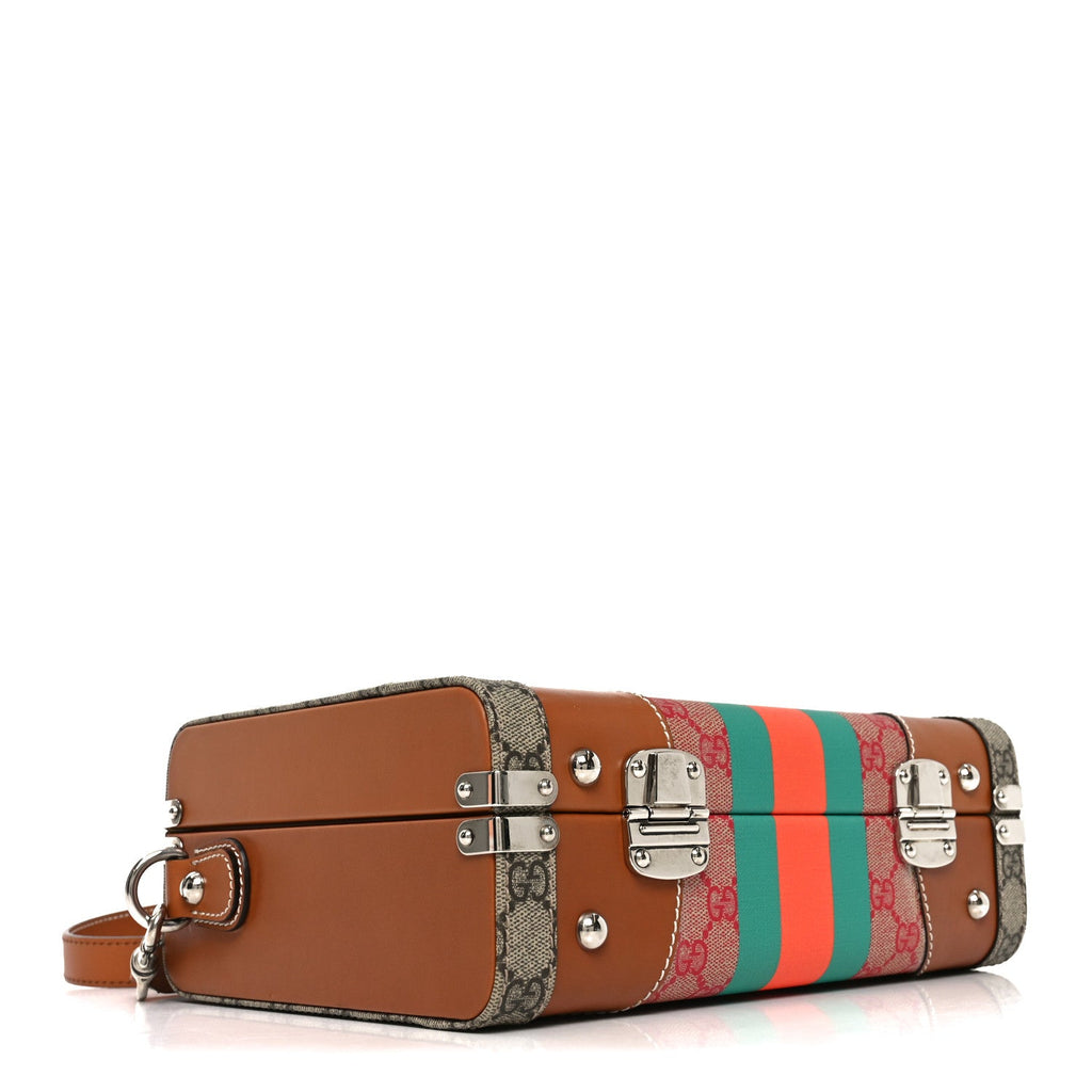 X DANS LE VERT GG Supreme Monogram Cuoio Web Mini Retro Interlocking G Savoy Top Handle Beauty Case Beige Rosso Ebony Harness  Brown