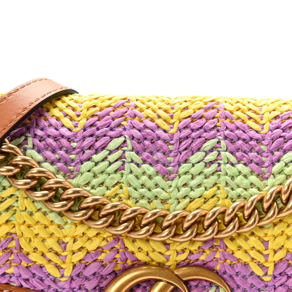Calfskin Raffia Woven Small GG Marmont Shoulder Bag Multicolor