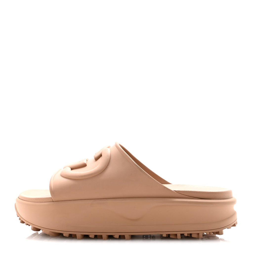 Soft Rubber Mens Interlocking G Platform 42mm Slide Sandals 9 Vintage Camel