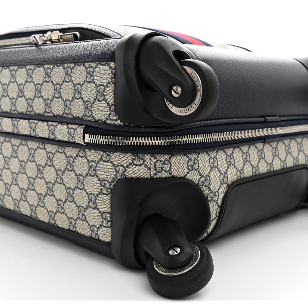 GG Supreme Monogram Textured Dollar Calfskin Web Small Savoy Cabin Trolley Beige Blue