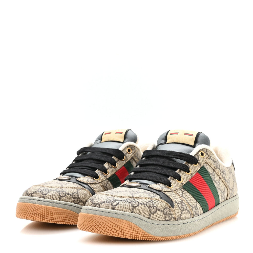 GG Supereme Monogram Miro Soft Calfskin Web Mens Screener Sneakers 9.5 Beige Ebony Black New Platinum