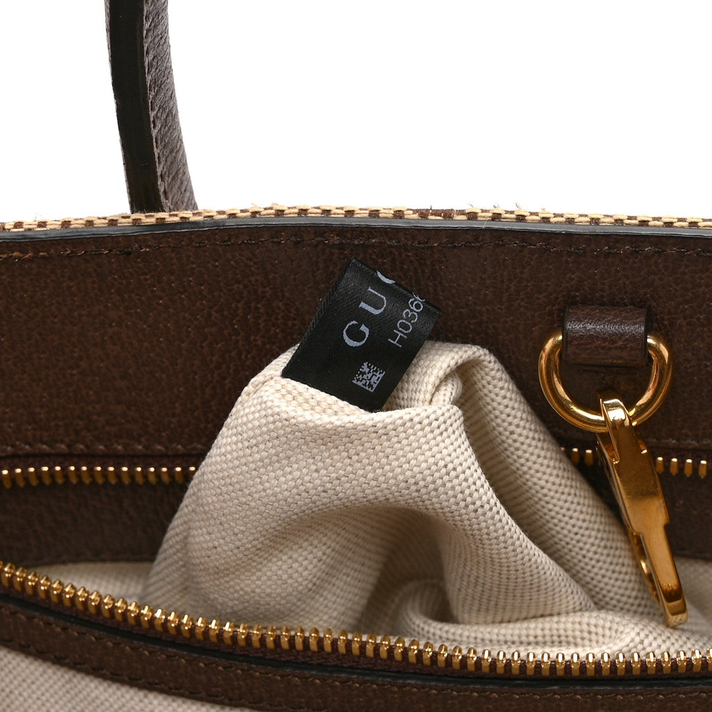 Monogram Jumbo GG Textured Dollar Calfskin Web Tote Bag Camel Ebony New Acero