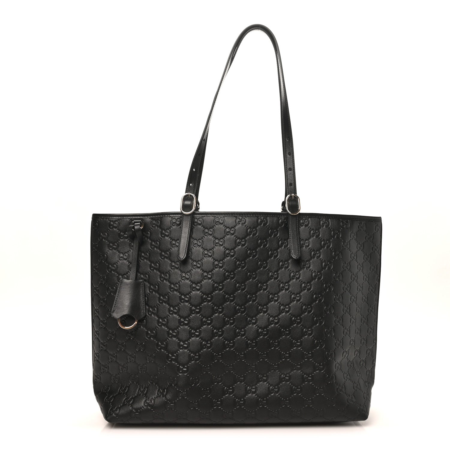 GG Calfskin Embossed Emblem Large Tote Bag Black