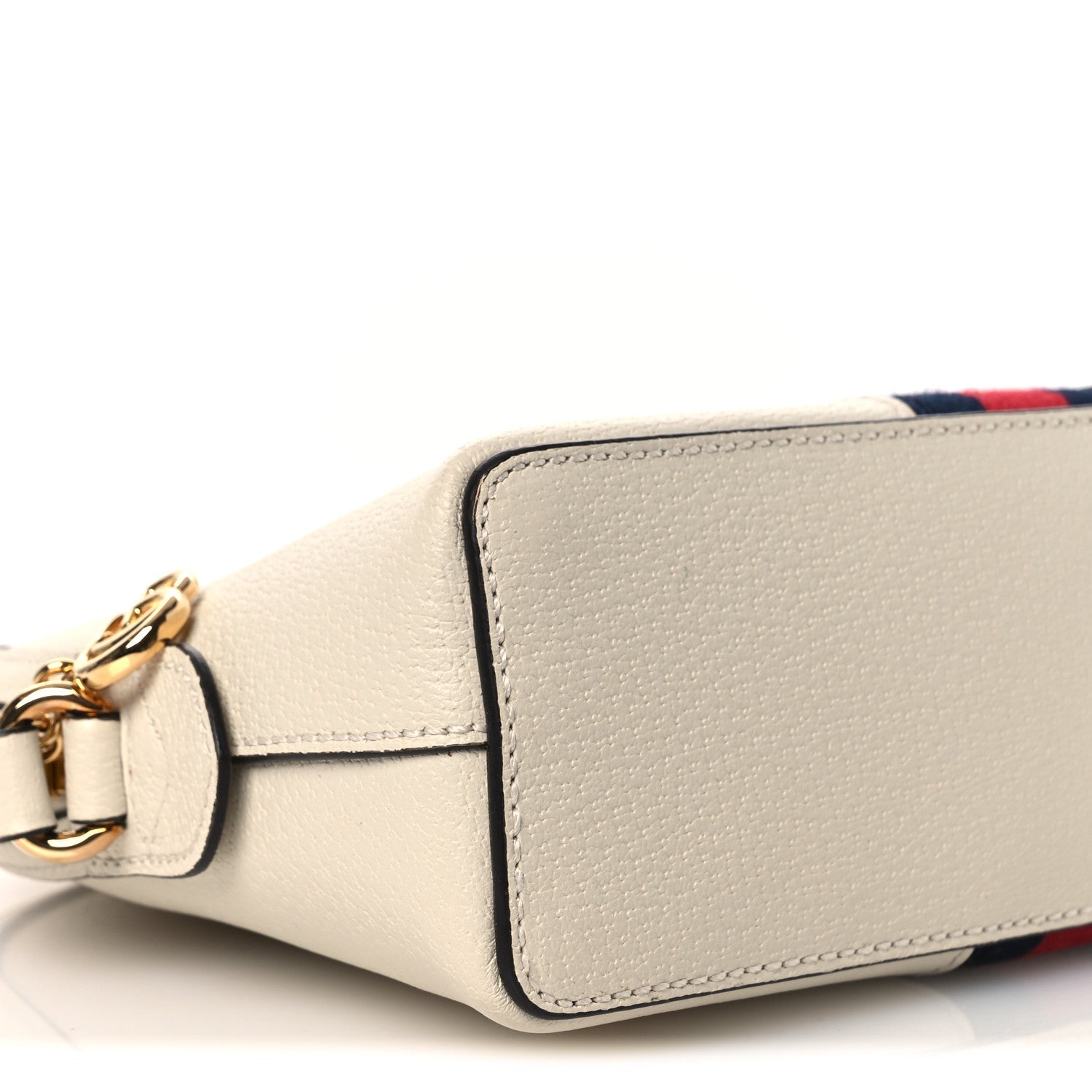 Textured Dollar Calfskin Web Small Ophidia Dome Shoulder Bag Mystic White