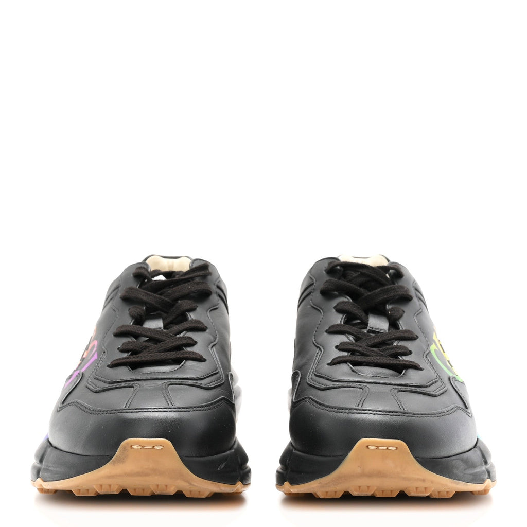 Calfskin Iridescent Logo Mens Rhyton Sneakers 9 Black