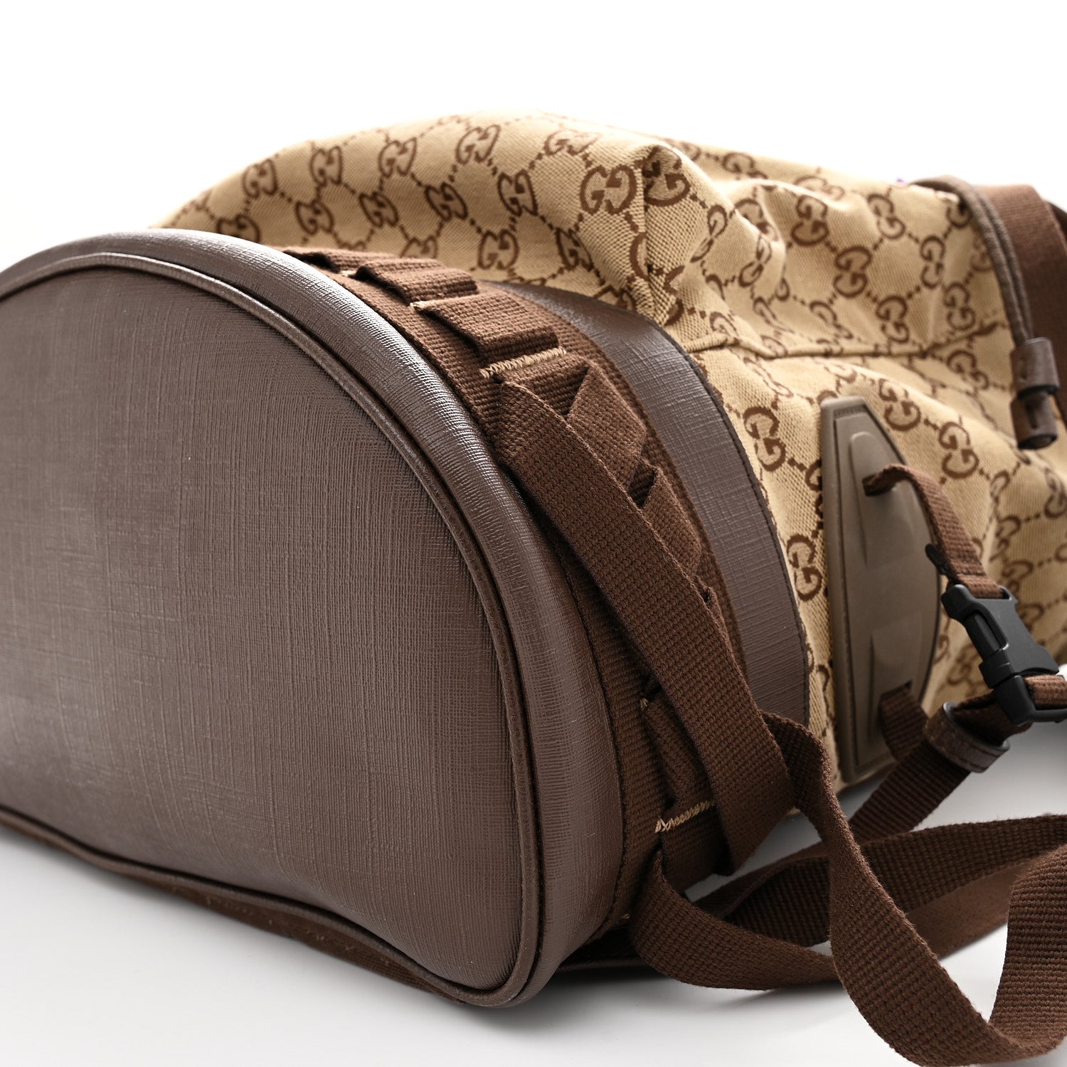 Monogram Script Logo Large Double Pocket Backpack Beige Ebony Multicolor