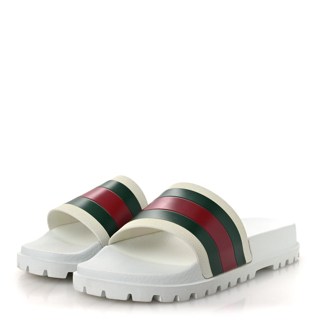 Rubber Web Mens Lug Sole Slide Sandals Great 10 White Green Red