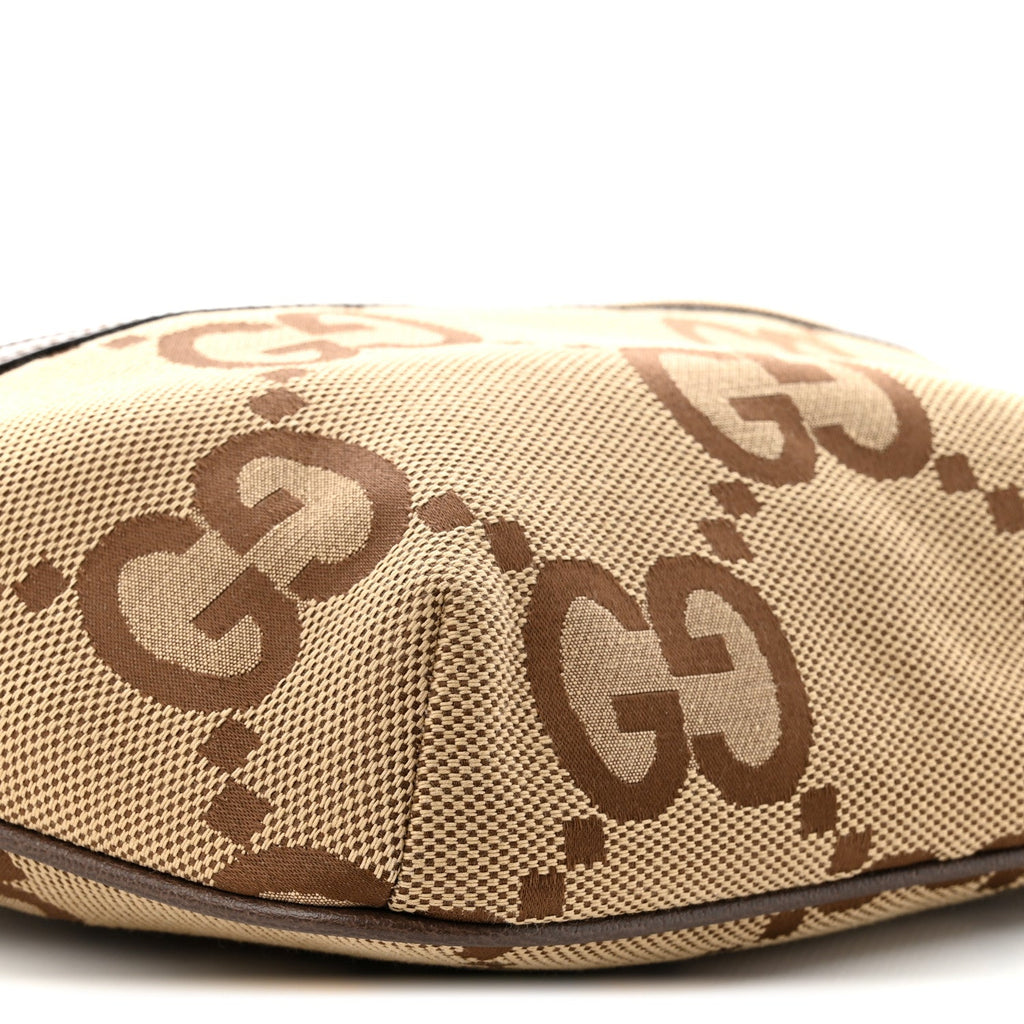 Monogram Jumbo GG Textured Dollar Calfskin Web Belt Bag Camel Ebony New Acero