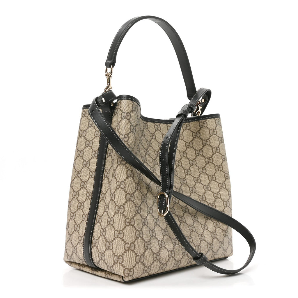 GG Supreme Monogram Medium Emblem Bucket Bag Beige Dark Brown Black