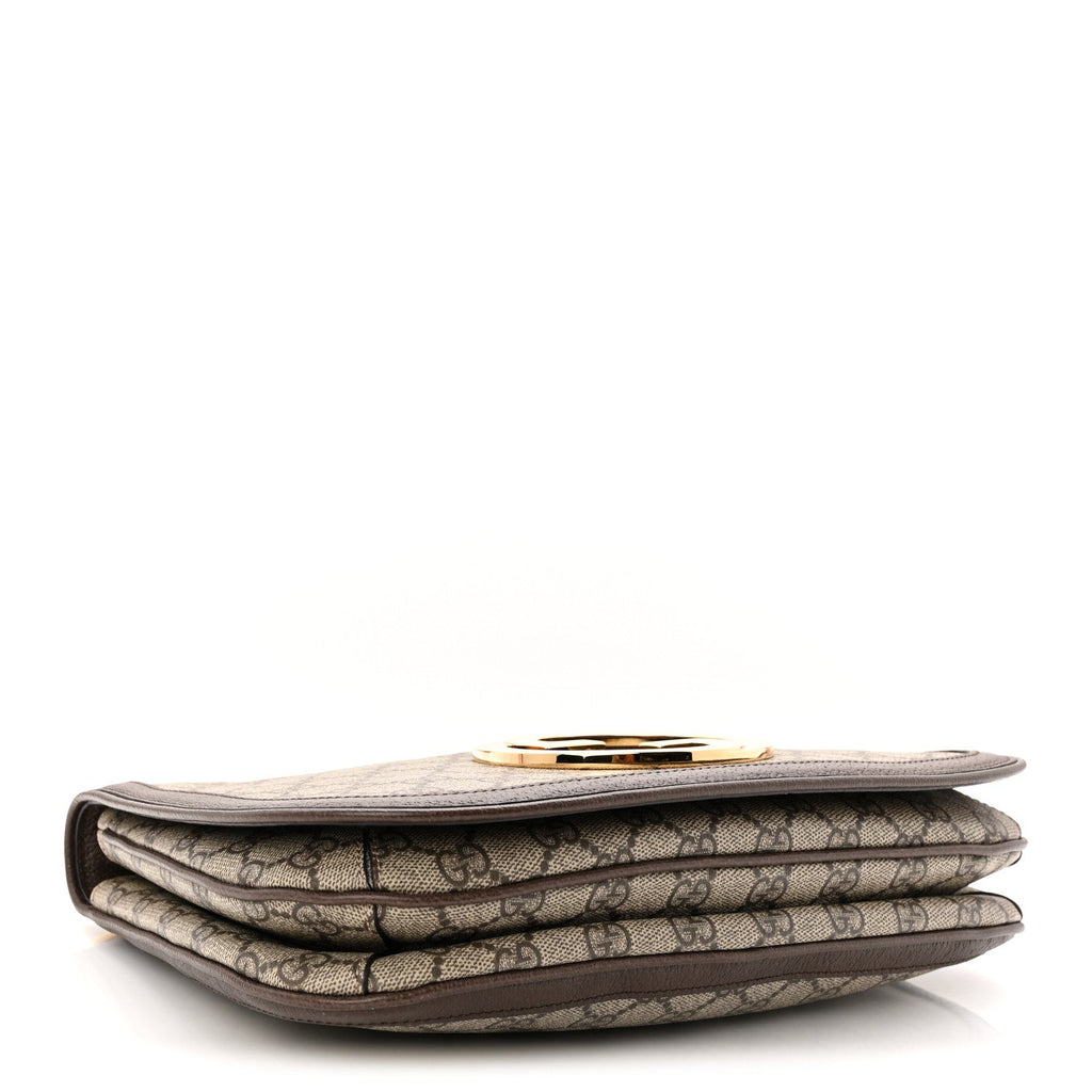 GG Supreme Monogram Textured Dollar Calfskin Web Medium Blondie Top Handle Shoulder Flap Bag Beige Ebony New Acero