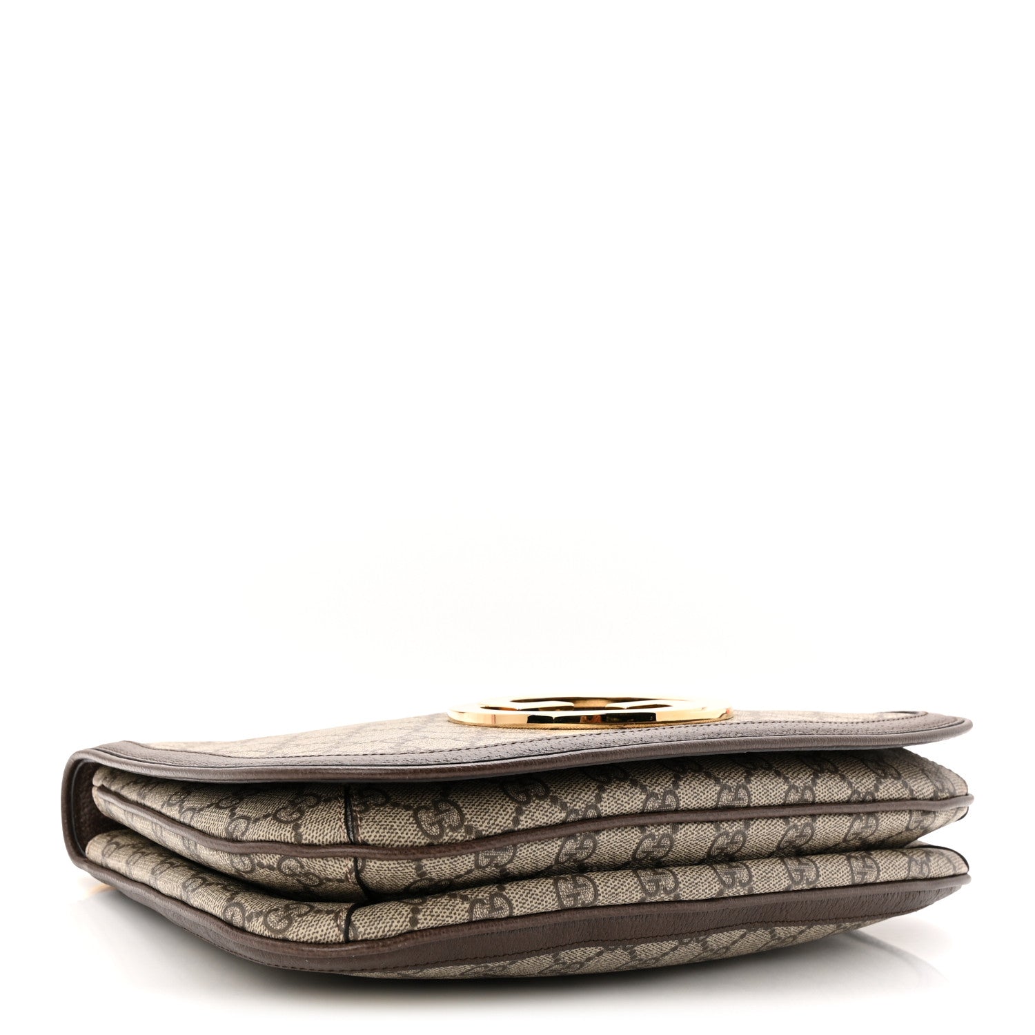 GG Supreme Monogram Textured Dollar Calfskin Web Medium Blondie Top Handle Shoulder Flap Bag Beige Ebony New Acero