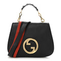 Roxy Calfskin Web Medium Studded Blondie Shoulder Flap Bag Black