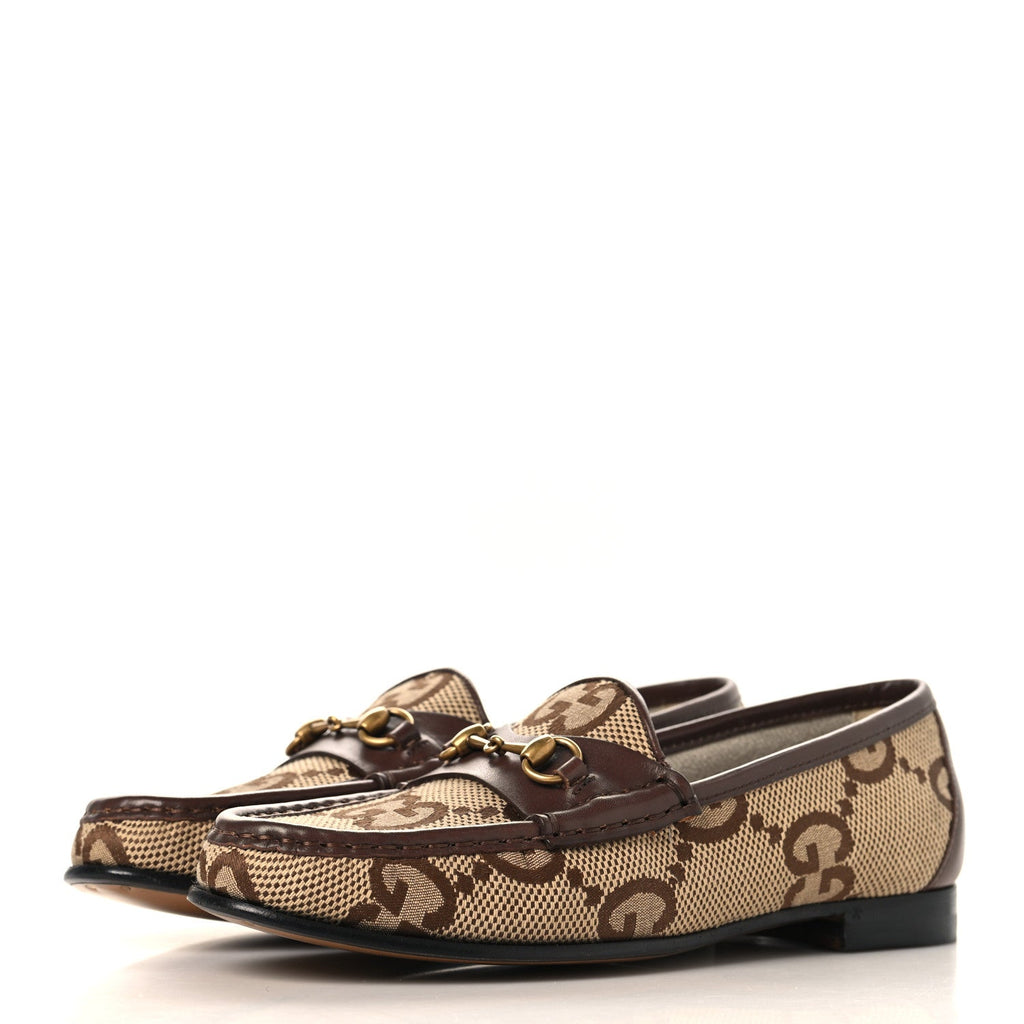 Monogram Jumbo GG Malaga Kid Horsebit Womens Jordaan Loafers 36.5 Camel Ebony New Acero Beige