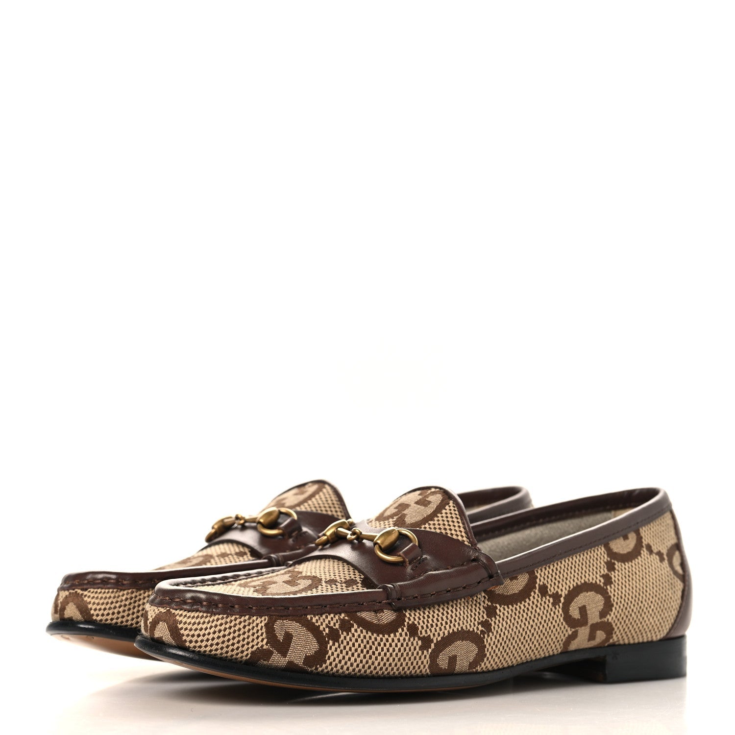 Monogram Jumbo GG Malaga Kid Horsebit Womens Jordaan Loafers 36.5 Camel Ebony New Acero Beige