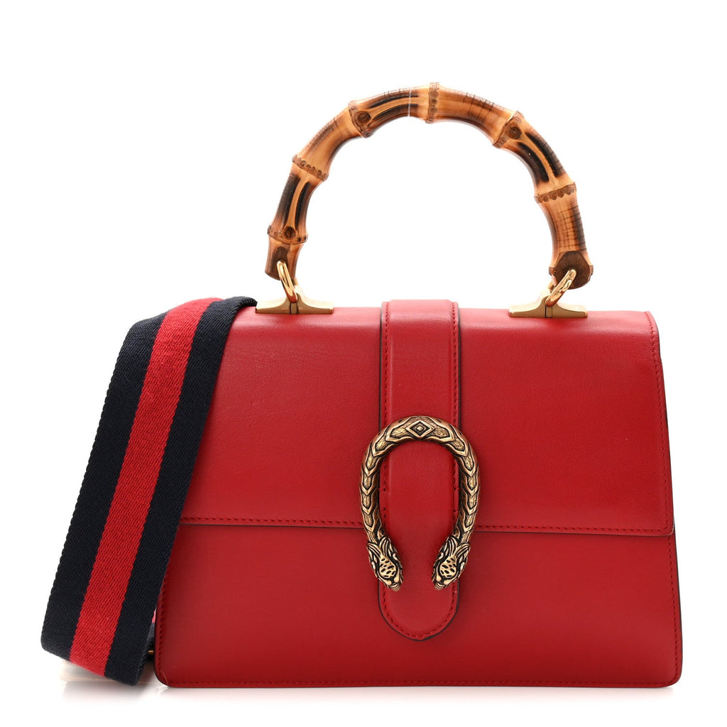 Dollar Calfskin Crystal Web Medium Dionysus Bamboo Top Handle Bag Hibiscus Red Black Diamond