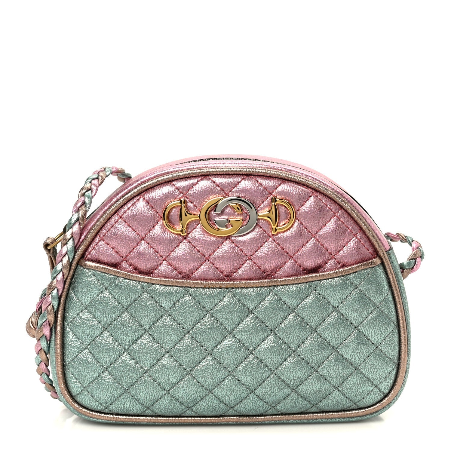 Laminated Nappa Trapuntata Mini Zumi Dome Shoulder Bag Rosa Lago Rame