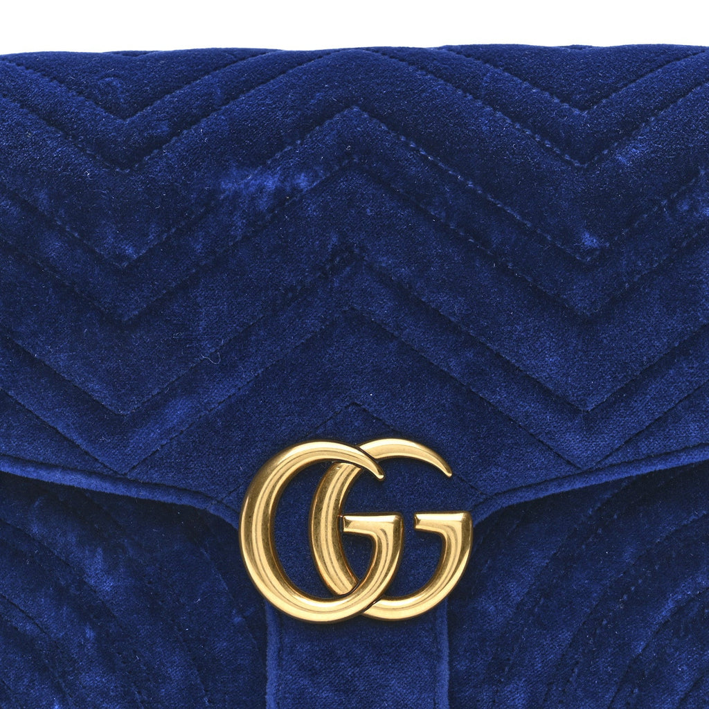 Velvet Matelasse GG Marmont Clutch Cobalt Blue