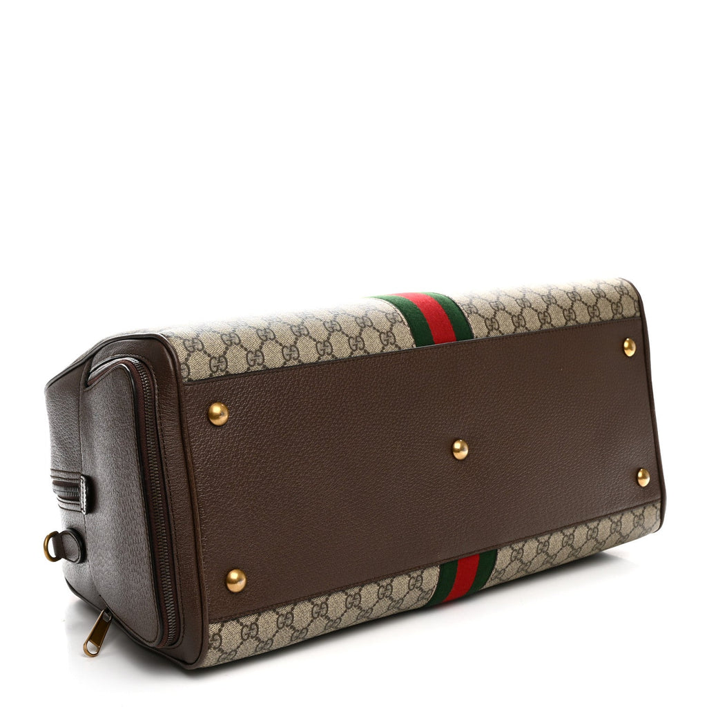 GG Supreme Monogram Textured Dollar Calfskin Web Large Savoy Bowling Bag Beige Ebony New Acero