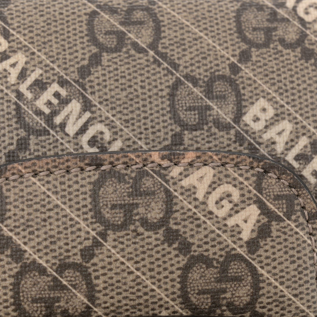 X BALENCIAGA GG Supreme Monogram Web Logo Print Mini Horsebit 1955 Shoulder Bag Beige Ebony