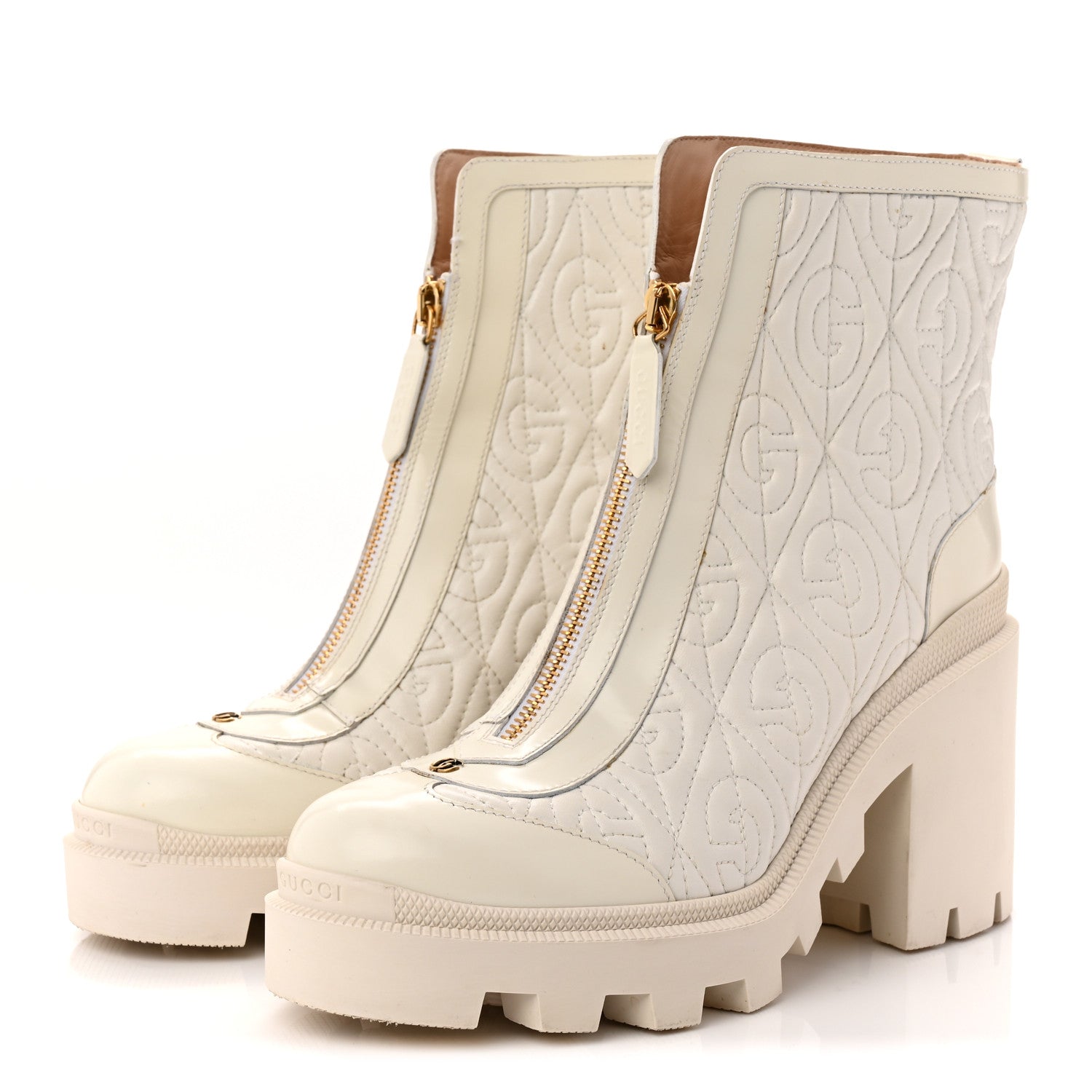 Calfskin Nappa Rhombus Quilted Trip Ankle Boots 39.5 Great White