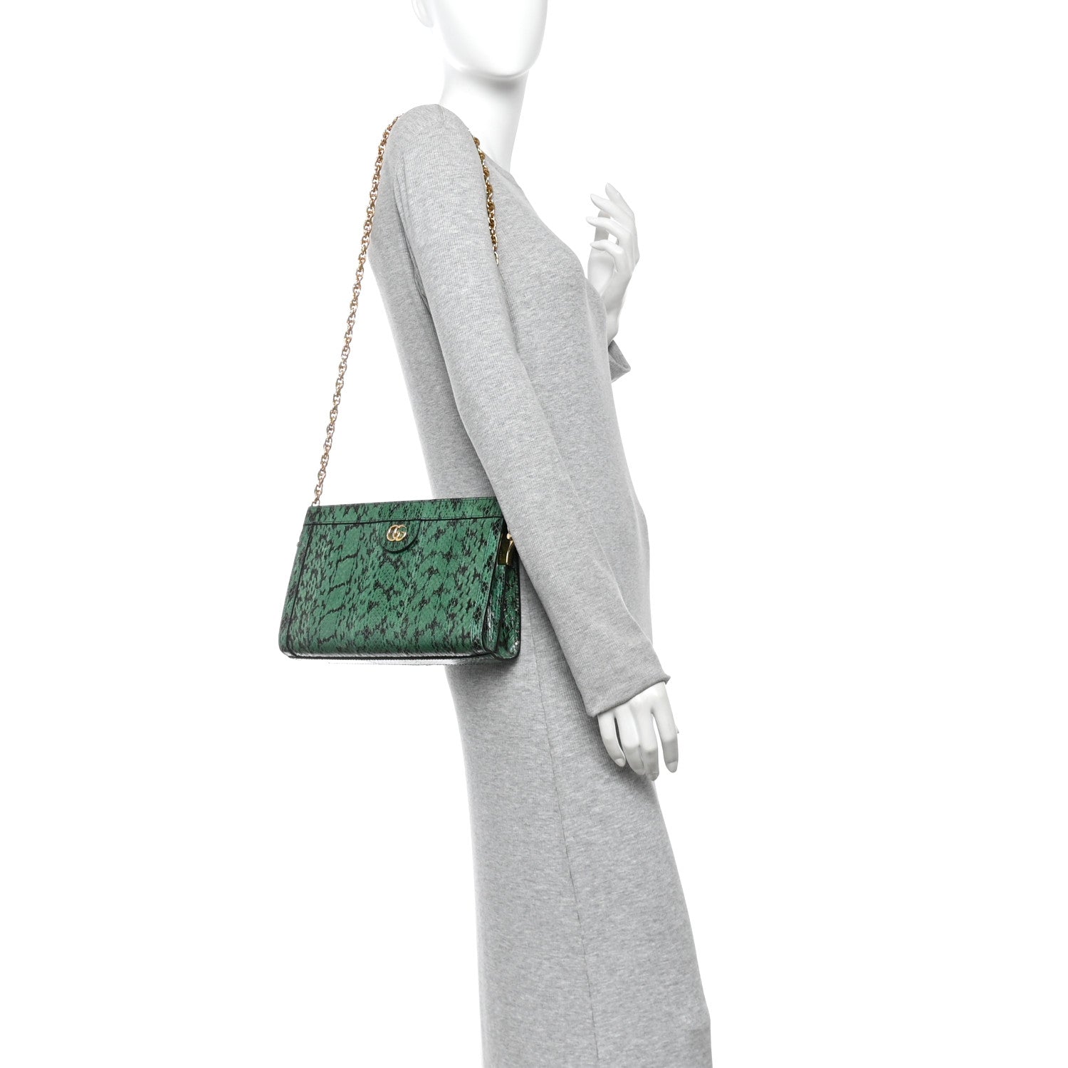 Snakeskin GG Small Ophidia Chain Shoulder Bag Green