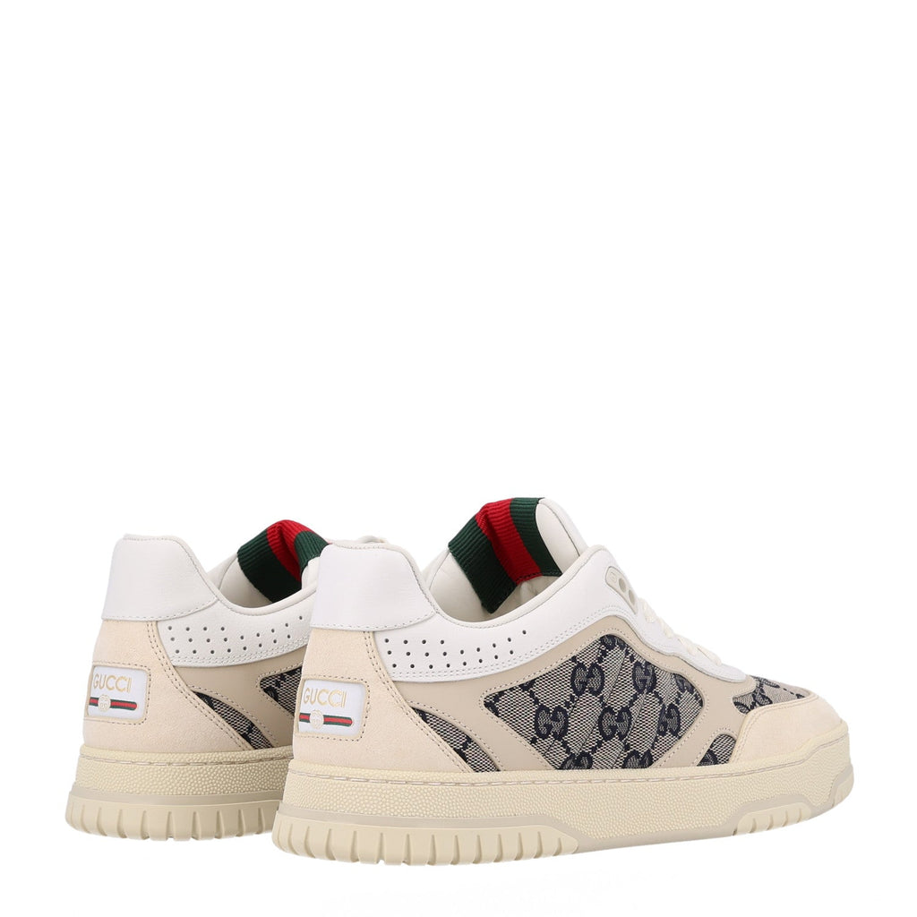 Calfskin Suede GG Monogram Re-Web Womens Sneakers 38.5 White Beige Ebony
