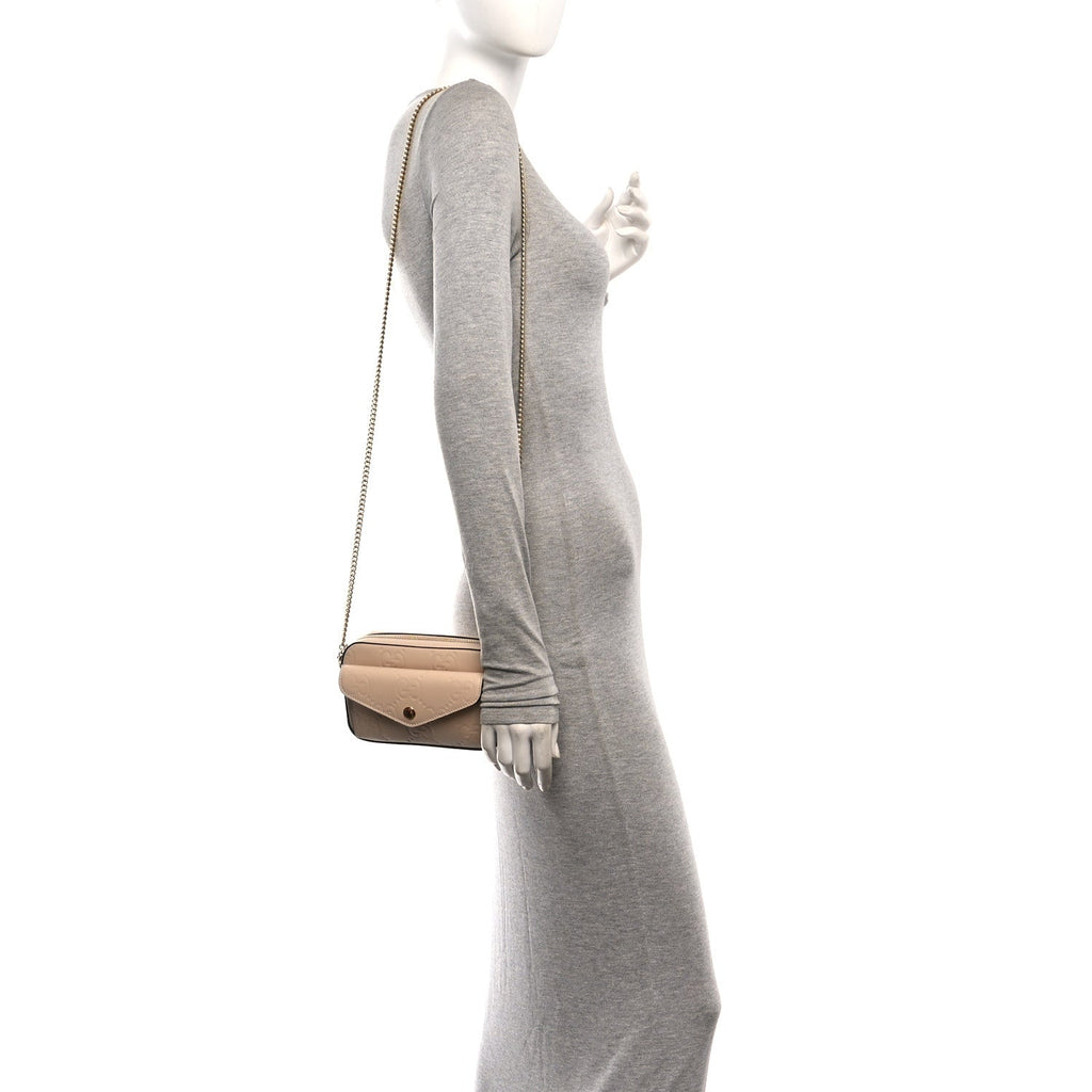 Calfskin GG Super Mini Debossed Chain Wallet Light Beige
