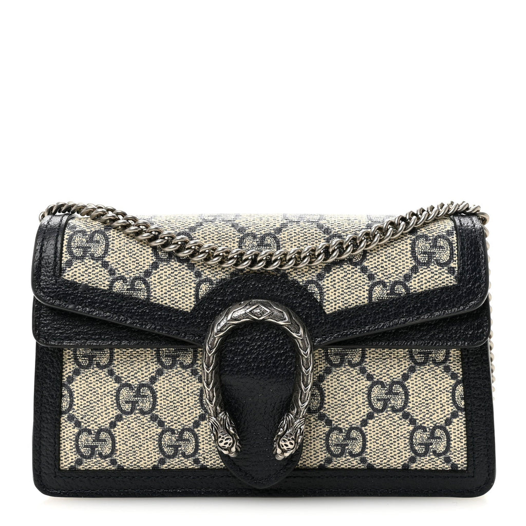 GG Supreme Monogram Textured Dollar Calfskin Super Mini Dionysus Shoulder Bag Beige Blue