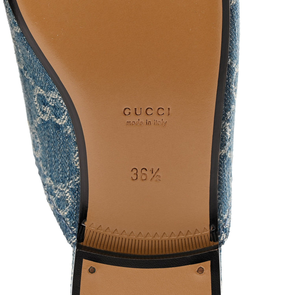 New Denim GG Malaga Kid Womens Princetown Slippers 36.5 Light Blue Royale