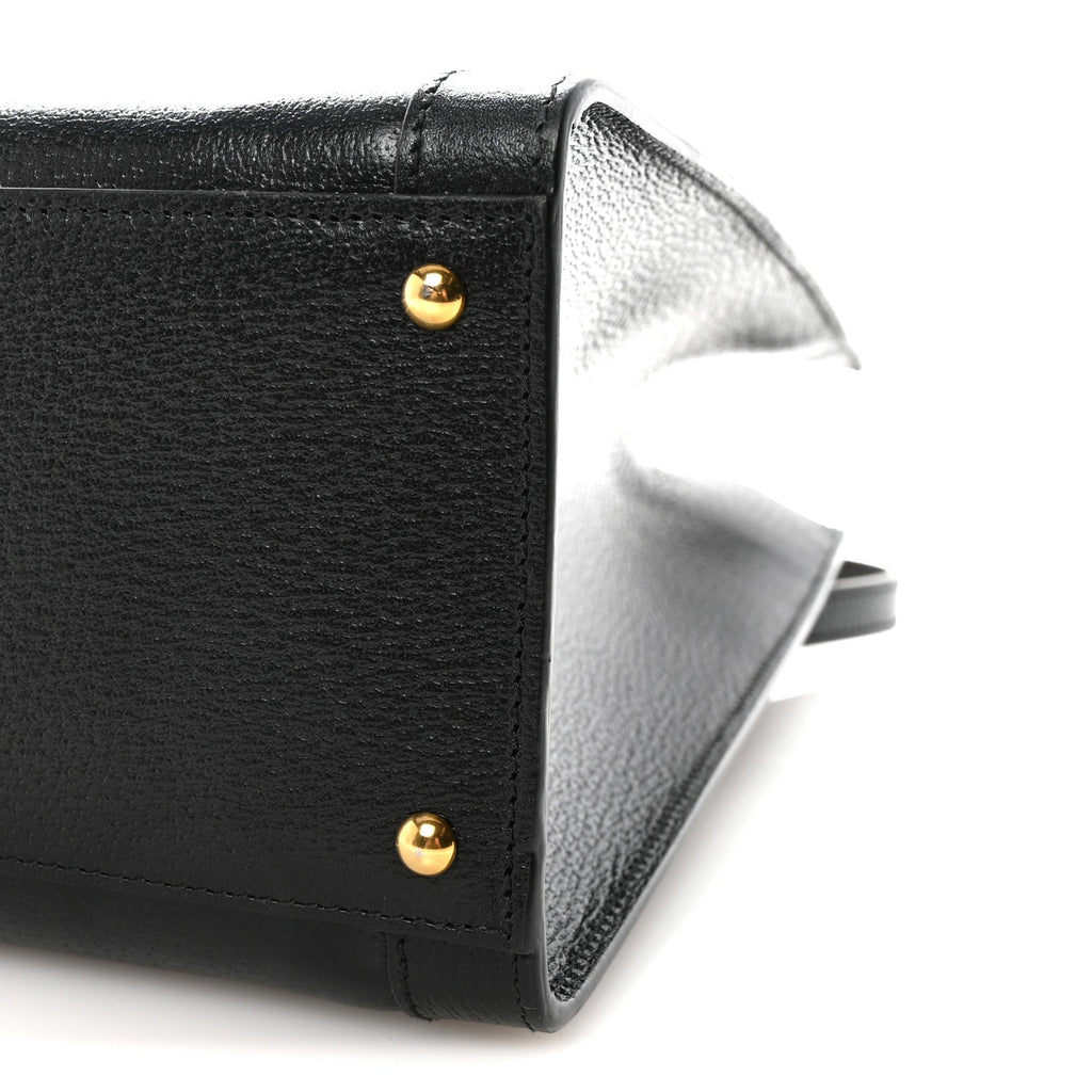Textured Dollar Calfskin Web Medium Diana Tote Bag Black Dusty Grey