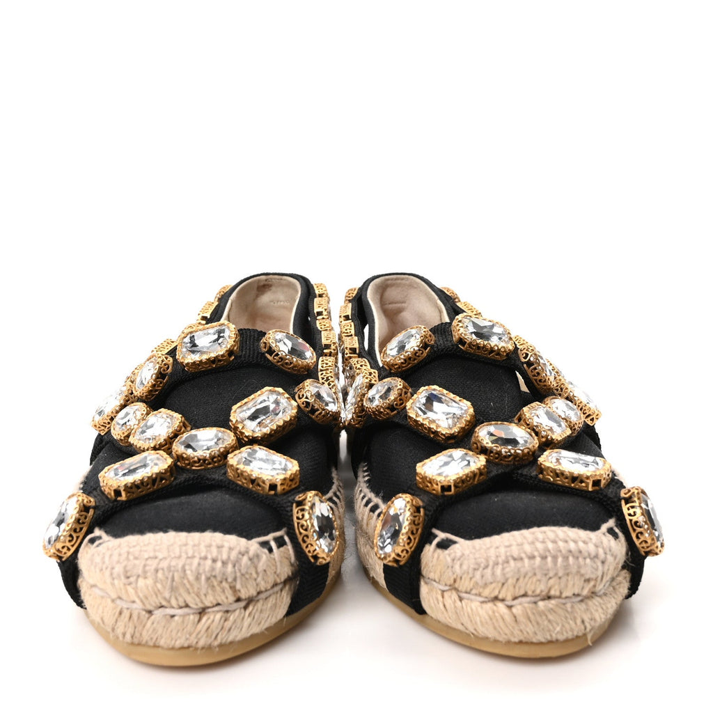 Canvas Crystal Embellished Espadrilles 36 Black