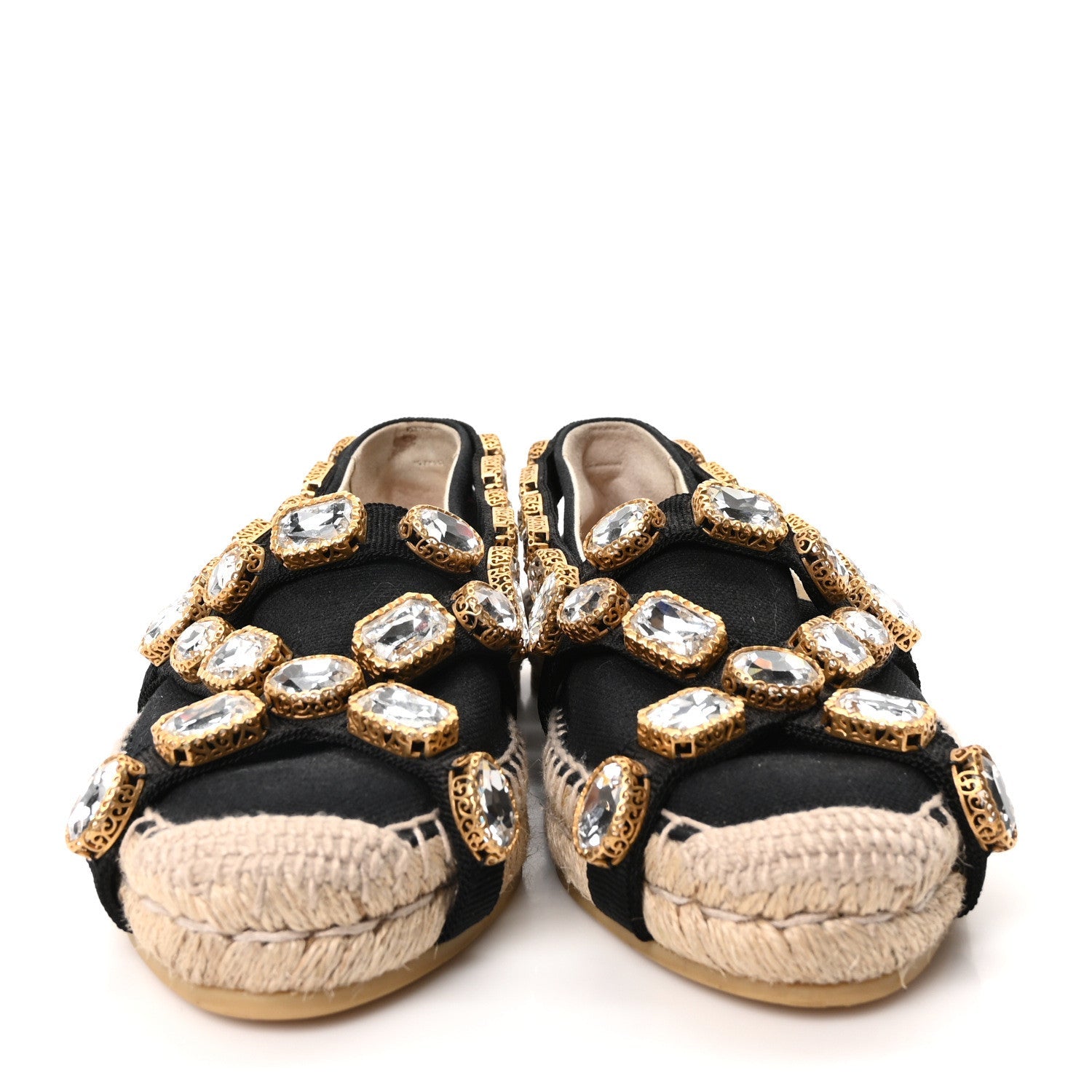 Canvas Crystal Embellished Espadrilles 36 Black