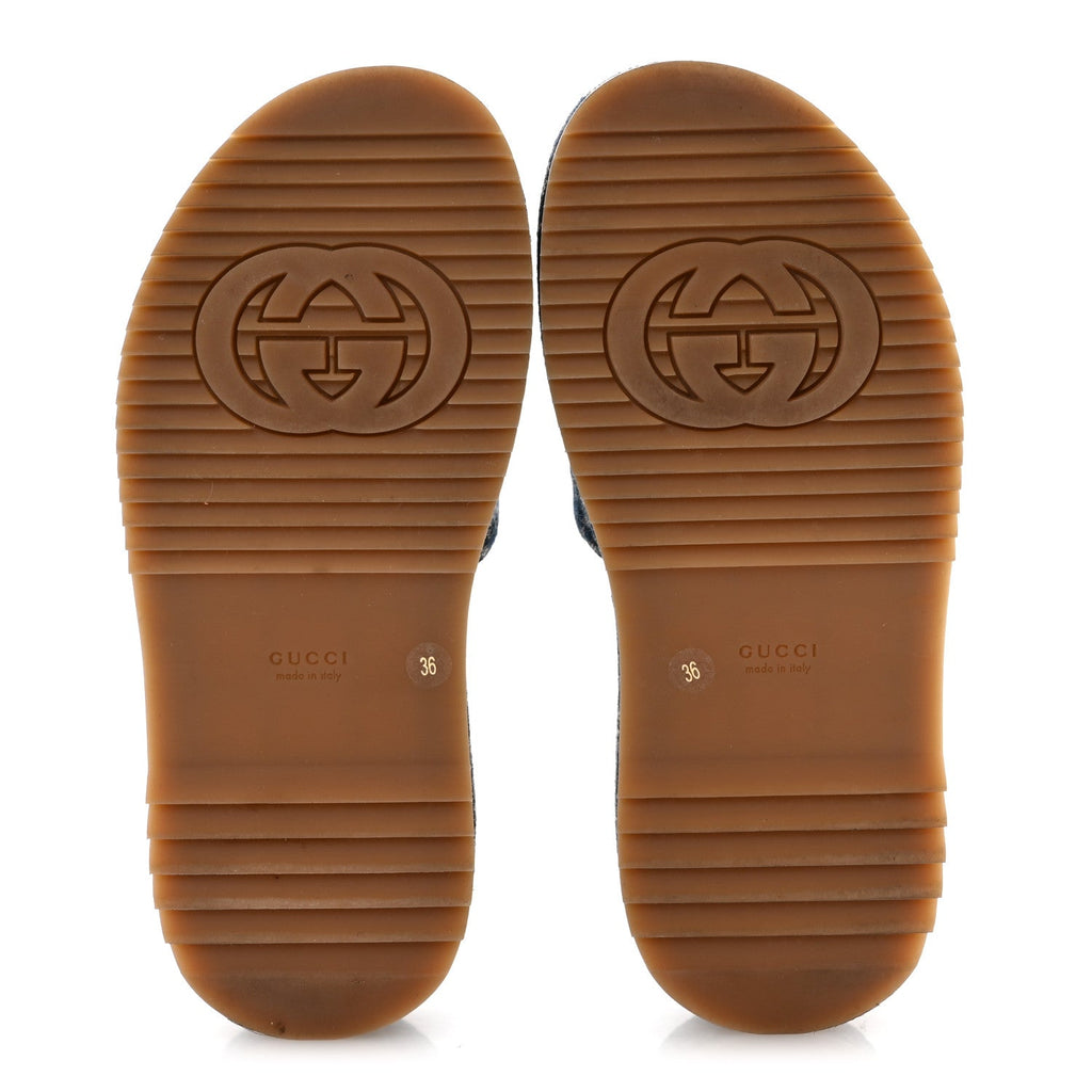 New Denim GG Monogram Angelina Platform 55mm Slide Sandals 36 Blue Tea