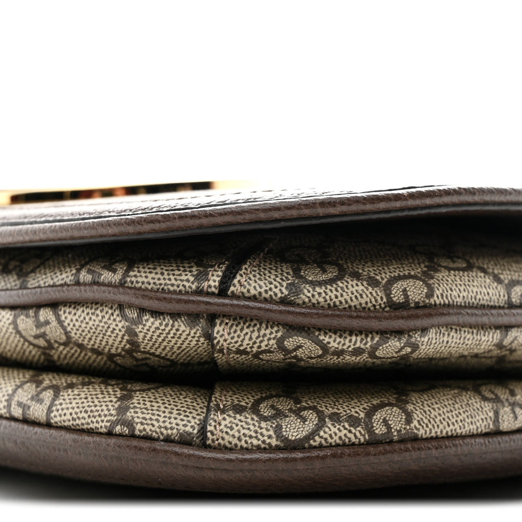 GG Supreme Monogram Textured Dollar Calfskin Web Medium Blondie Top Handle Shoulder Flap Bag Beige Ebony New Acero