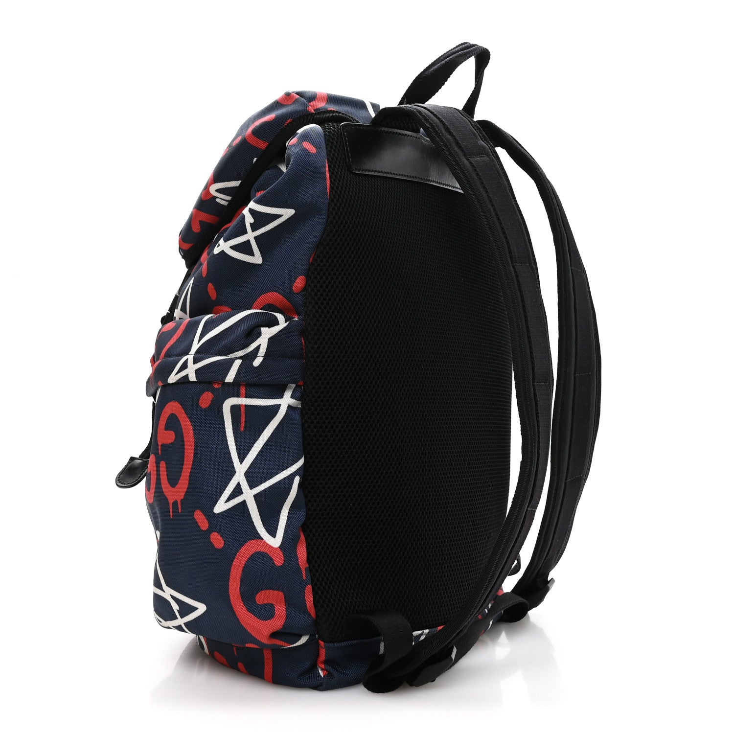 Techno Canvas GucciGhost Double Buckle Backpack Blue Agata Hibiscus Red