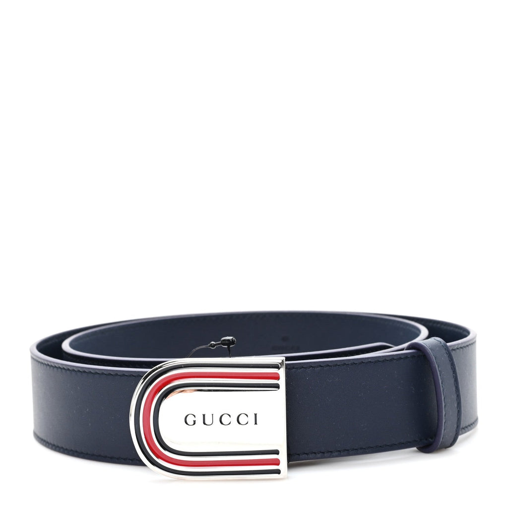 Moon Calfskin Round Plaque 35mm Belt 95 38 Navy