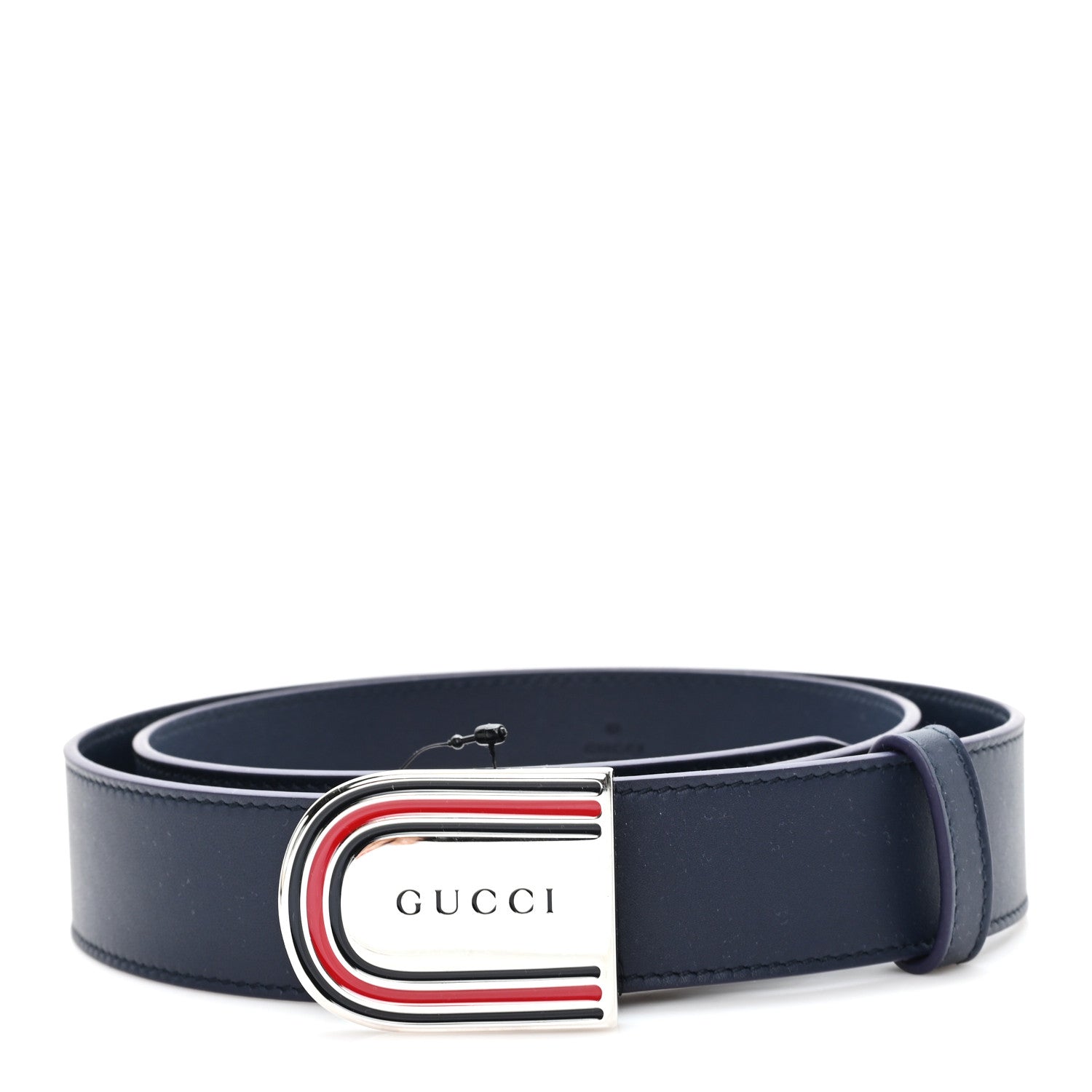 Moon Calfskin Round Plaque 35mm Belt 95 38 Navy