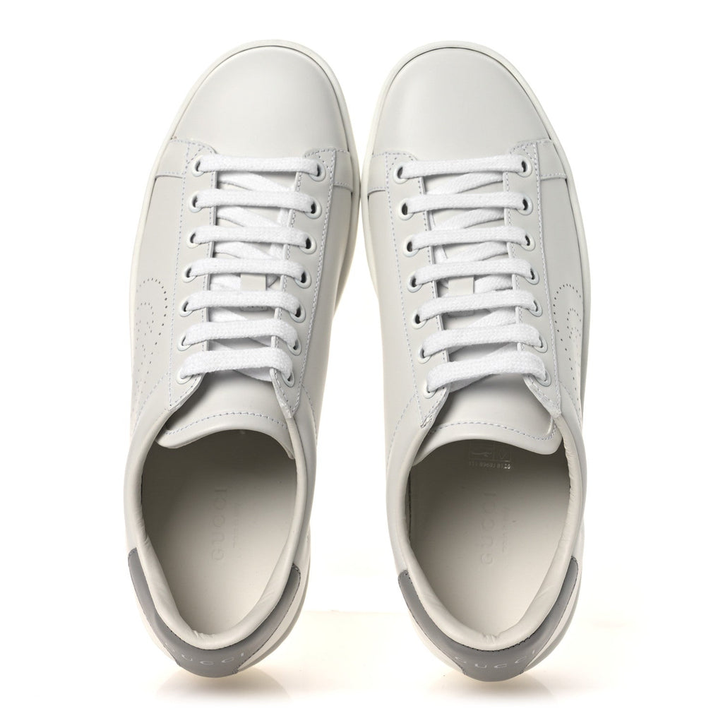 Calfskin Interlocking G Perforated Womens Ace Sneakers 37 White Grey Sky