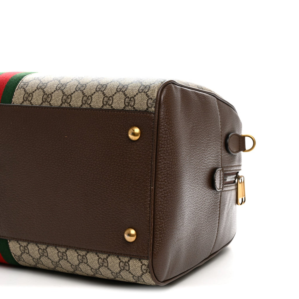GG Supreme Monogram Textured Dollar Calfskin Web Large Savoy Bowling Bag Beige Ebony New Acero