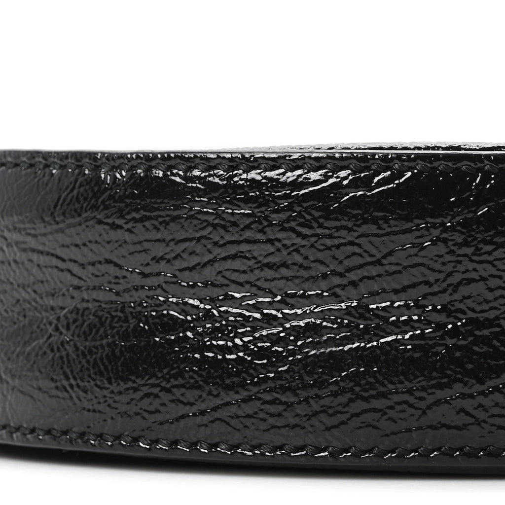 Suede Patent Web Mini Ophidia Round Shoulder Bag Black