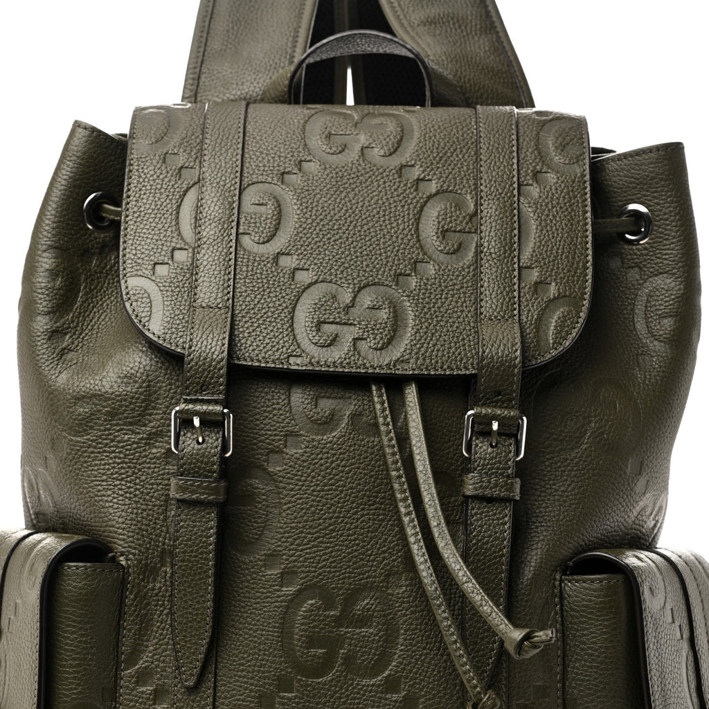 Piuma Calfskin Jumbo GG Embossed Double Buckle Backpack Dark Vintage Olive